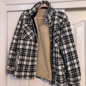Black Plaid Flannel Jacket, Teddy Jacket, Lined Coat NWOT